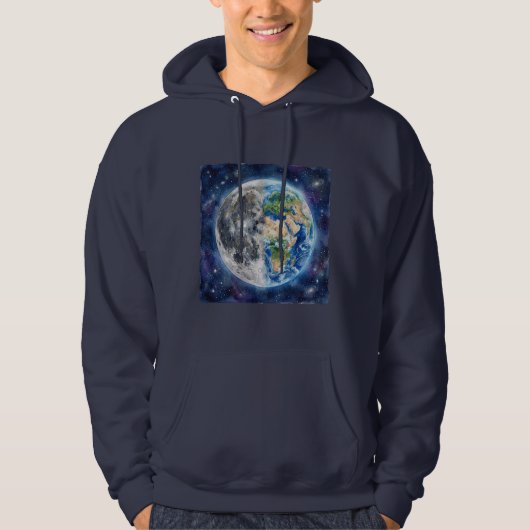 Earth & Moon Watercolor Galaxy Celestial Design Hoodie (Vorderseite)