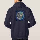 Earth & Moon Watercolor Galaxy Celestial Design Hoodie (Rückseite)