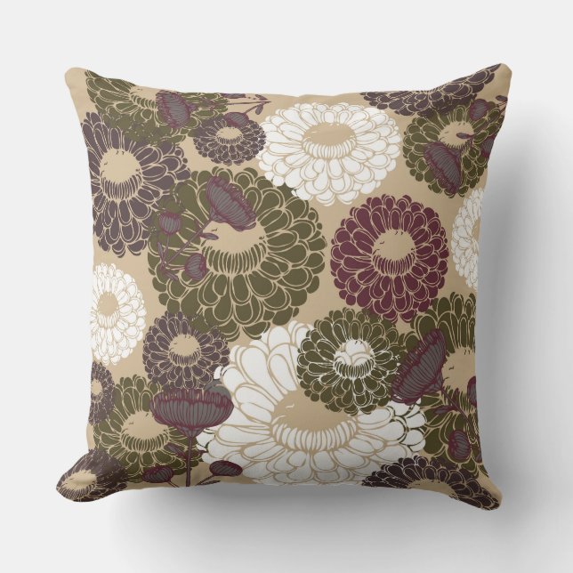 Earth Nude Tone Floral Throw Pillow Kissen (Vorderseite)