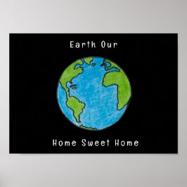 Earth Our Zuhause Sweet Zuhause Blank Greycard Poster