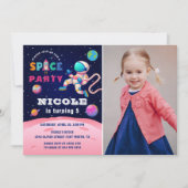 Earth Outer Space Astronaut Galaxy Birthday Foto Einladung (Vorderseite)