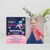 Earth Outer Space Astronaut Galaxy Birthday Foto Einladung (Stehend Vorderseite)