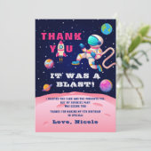 Earth Outer Space Party Rosa Astronautengalaxie Dankeskarte (Stehend Vorderseite)