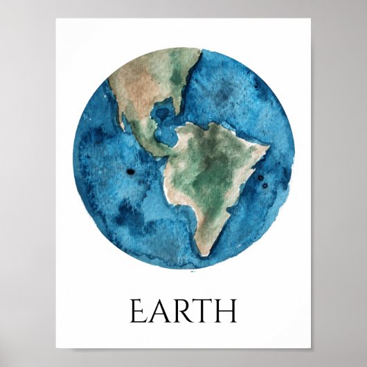 Earth Planet Watercolor Poster (Vorne)