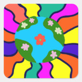 Earth Retro Vibes Art Quadratischer Aufkleber (Vorderseite)