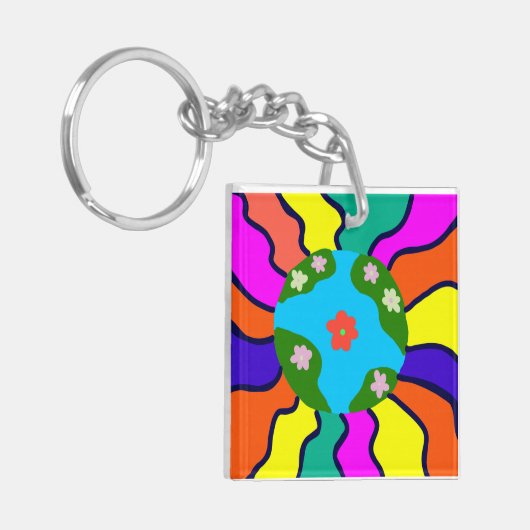 Earth Retro Vibes Art Schlüsselanhänger (Vorderseite links)
