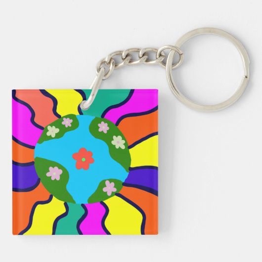 Earth Retro Vibes Art Schlüsselanhänger (Rückseite)
