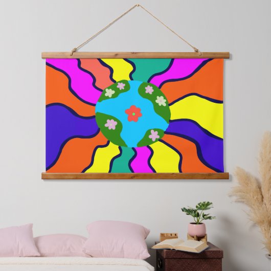 Earth Retro Vibes Art Wandteppich Mit Holzrahmen (Schlafzimmer)