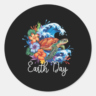 Earth Sea Turtle Art Earth Day 2025 Restore Rett T Runder Aufkleber