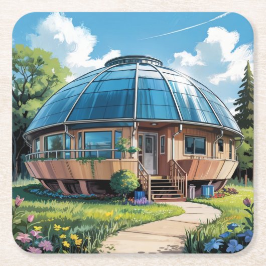 Earth Ship Zuhause Square Untersetzer Set (Vorderseite)