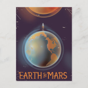 Earth To Mars Retro-Sci-Fi-Plakat Postkarte