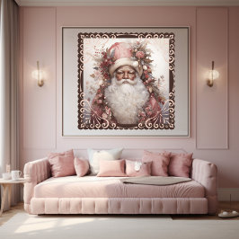 Earth Tone Black Santa mit zarter rosa Blume Poster