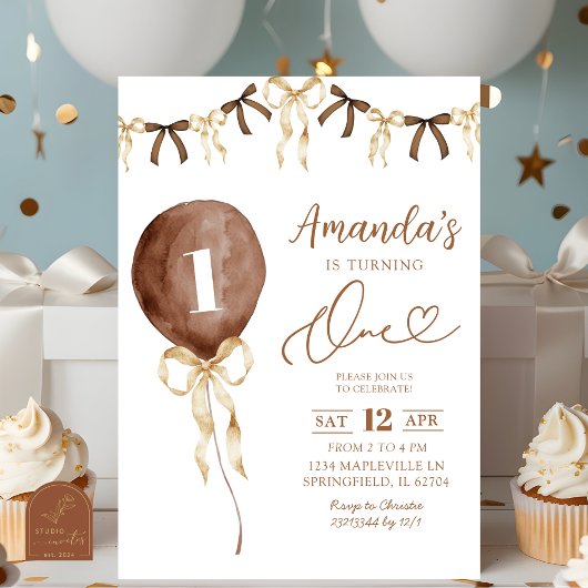 Earth Tone Boho Coquette Ribbon ersten Geburtstag Einladung