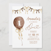 Earth Tone Boho Coquette Ribbon ersten Geburtstag Einladung (Vorderseite)