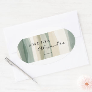 Earth tone Boho Retro Script Abstrakte Wavy Lines Ovaler Aufkleber