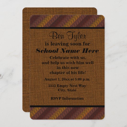 Earth Tone Brown Rust "Off to Uni" laden Einladung (Vorne/Hinten)