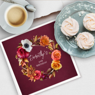 Earth Tone Burgundy Fall Blume 40. Geburtstag Serviette