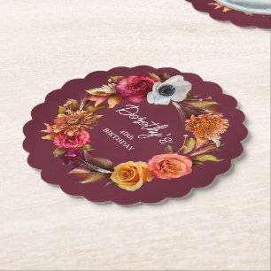 Earth Tone Burgundy Fall Blume 40. Geburtstag Untersetzer