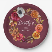 Earth Tone Burgundy Fall Blume 80. Geburtstag Pappteller (Vorderseite)