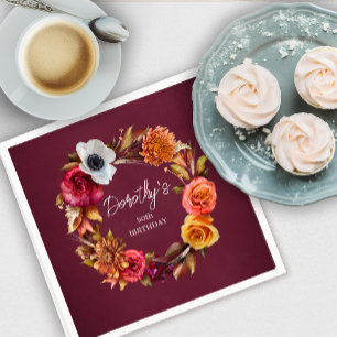 Earth Tone Burgundy Fall Blume 80. Geburtstag Serviette