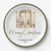 Earth Tone Christmas Script Custom Family Name Pappteller (Vorderseite)