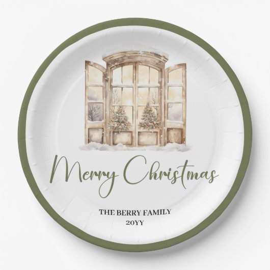 Earth Tone Christmas Script Custom Family Name  Pappteller (Vorderseite)