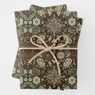 Earth Tone Cream and Brown Holiday Snowflake Geschenkpapier Set