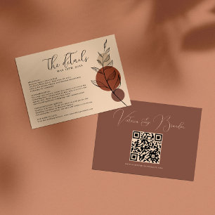 Earth Tone Foliage Terracotta Wedding QR Details Begleitkarte