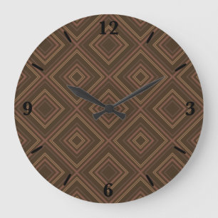 Earth Tone Hypnotic Diamond Moderne Abstrakte Kuns Große Wanduhr