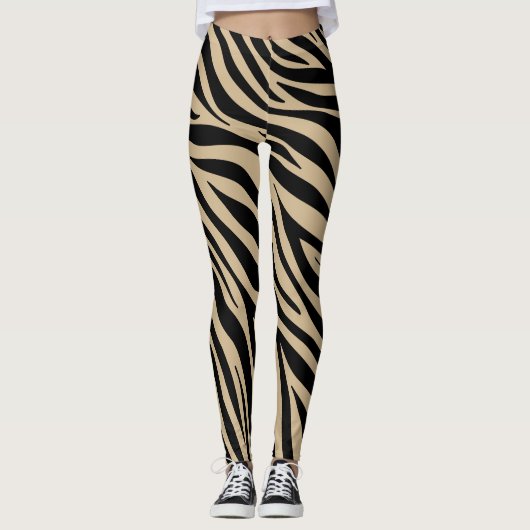 Earth Tone Khaki Zebra Print Leggings (Vorderseite)