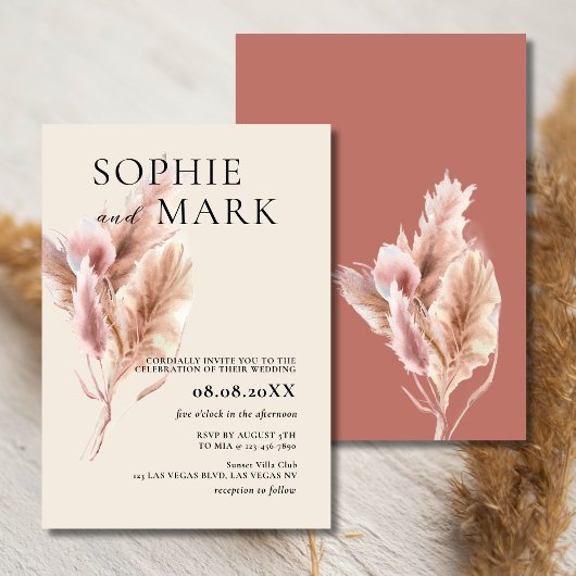 Earth Tone Minimalistisch Pampas Grass Rustic Boho Einladung