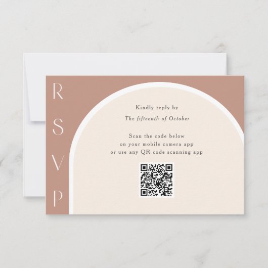 Earth Tone Modern Simple Arch QR Code Hochzeit RSVP Karte (Vorderseite)