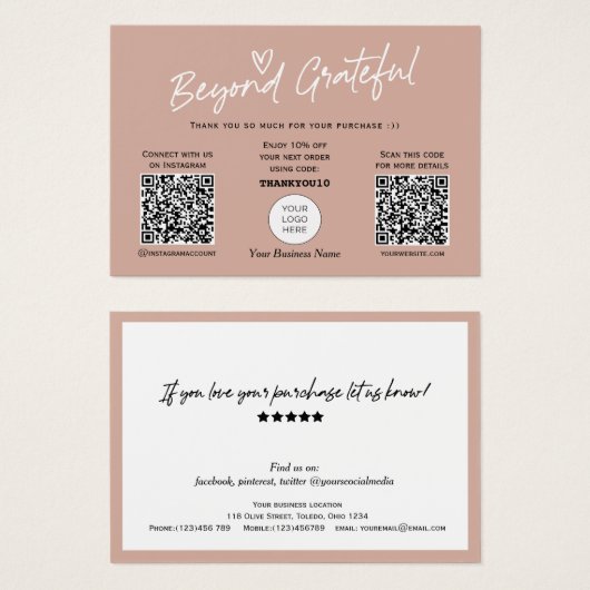 Earth Töne Moderne Skript QR Code danke Karte (Vorne & Hinten)