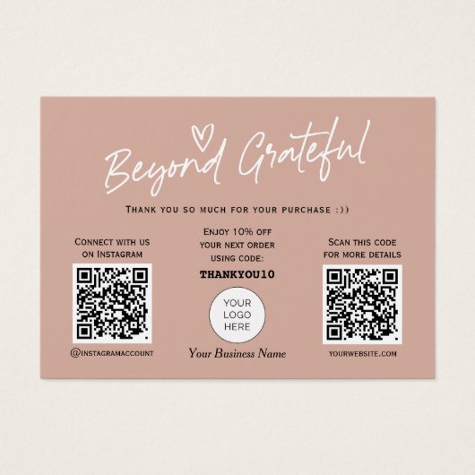 Earth Töne Moderne Skript QR Code danke Karte (Vorderseite)