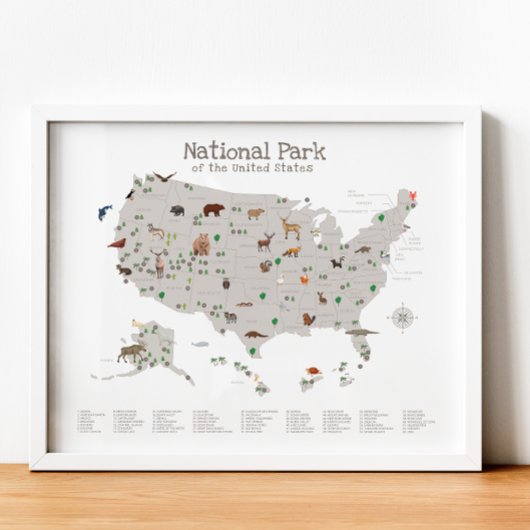 Earth Tone National Park Map Woodland Kinderzimmer Poster