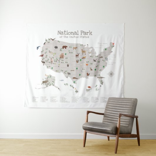 Earth Tone National Park Map Woodland Kinderzimmer Wandteppich (Beispiel (Horizontal))