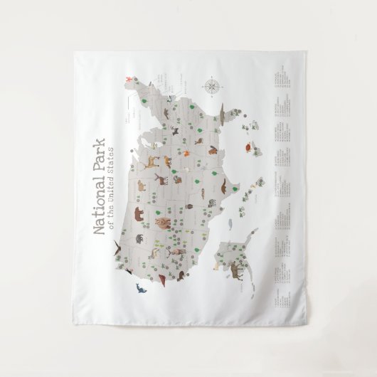 Earth Tone National Park Map Woodland Kinderzimmer Wandteppich (Vorderseite)