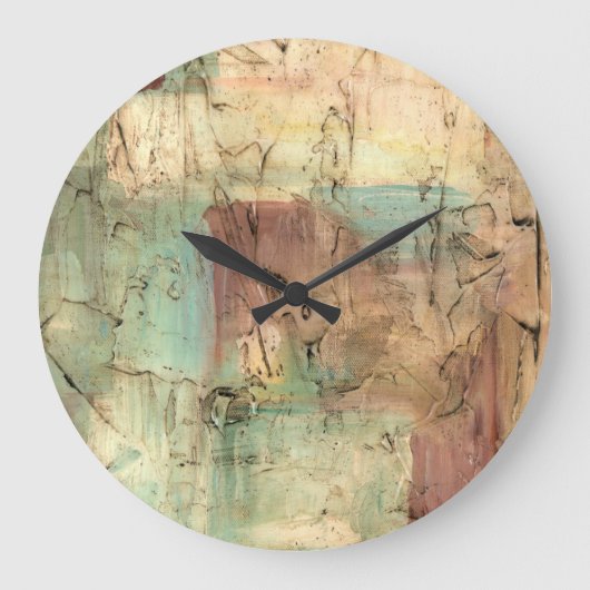 Earth Tone Painting with Cracked Surface Große Wanduhr (Vorderseite)