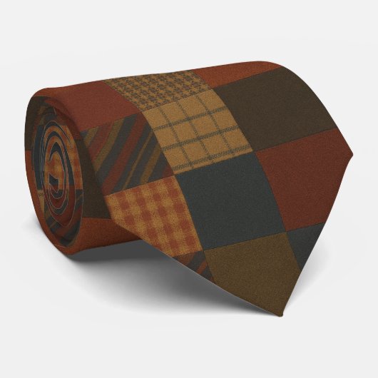 Earth Tone Patchwork Plaid Necktie  Krawatte (Gerollt)