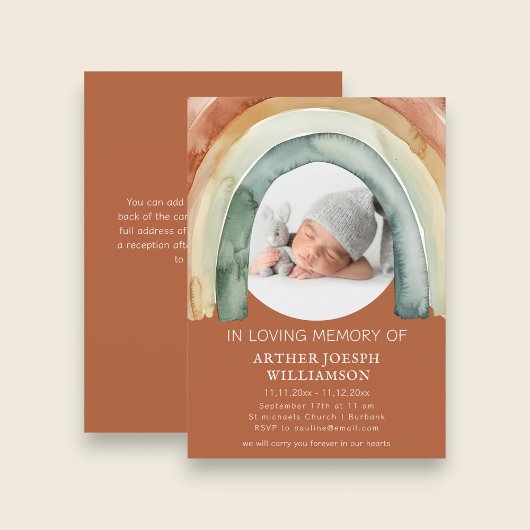 Earth Tone Rainbow Baby Funeral Einladung