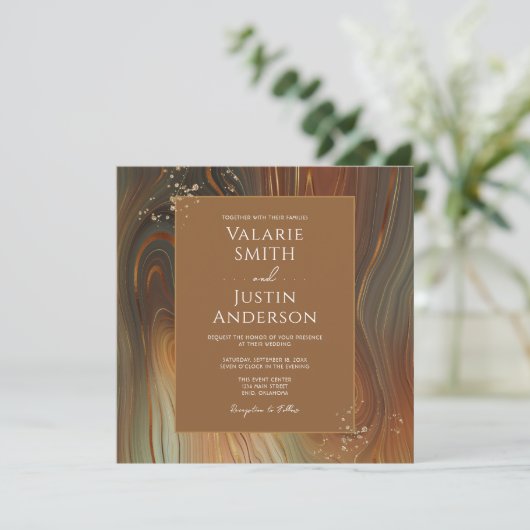 Earth Tone Stone Agate Wedding Einladung (Stehend Vorderseite)