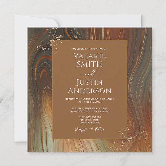 Earth Tone Stone Agate Wedding Einladung (Vorderseite)