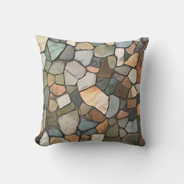 Earth Tone Stone Mosaic Pillow Kissen (Vorderseite)