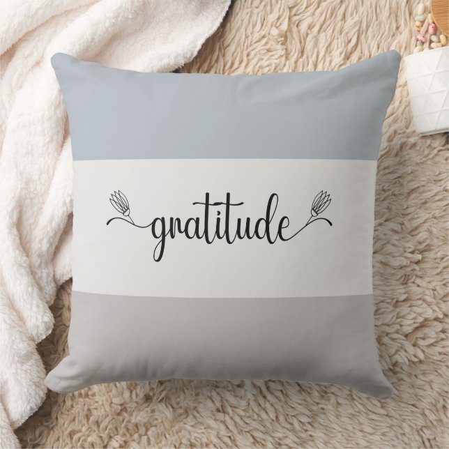 Earth Tone Striping "Gratitude" Script Throw Kisse Kissen (Decke)