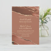 Earth Tone Terracotta Gold Agate Marmorhochzeit Einladung (Stehend Vorderseite)