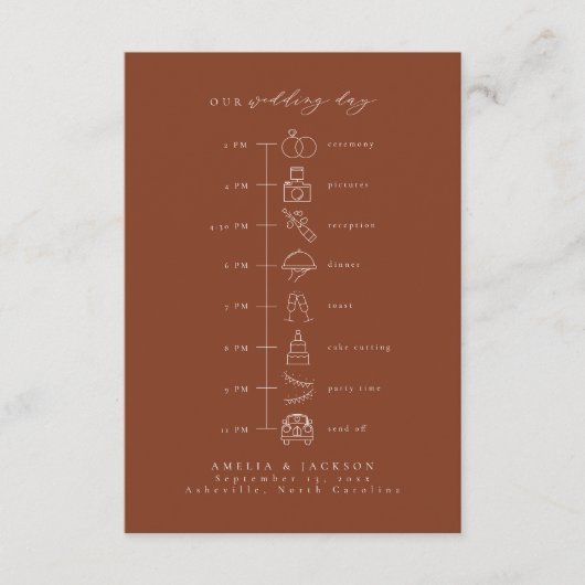 Earth Tone Terracotta Wedding Timeline Begleitkarte (Vorderseite)