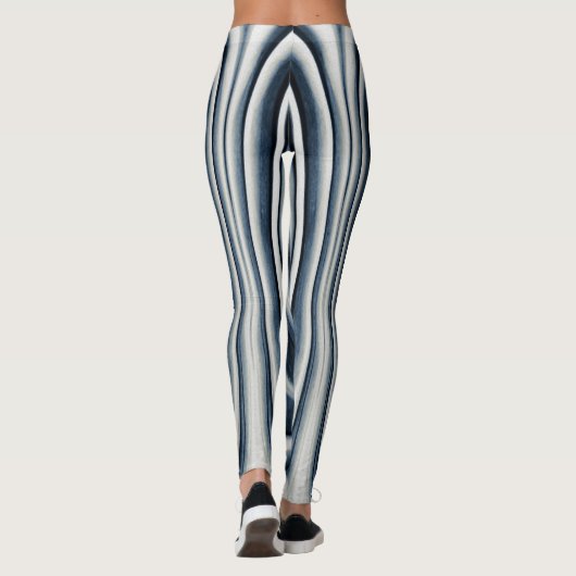 Earth Toned Blue Abstrakt Pattern Leggings (Rückseite)
