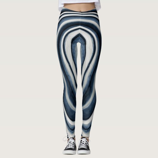 Earth Toned Blue Abstrakt Pattern Leggings (Vorderseite)