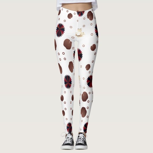 Earth-Toned Lotus & Frog Pattern  Leggings (Vorderseite)