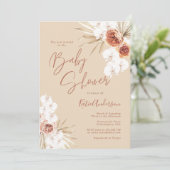 Earth Toned Pampas Grass Boho Babydusche Einladung (Stehend Vorderseite)